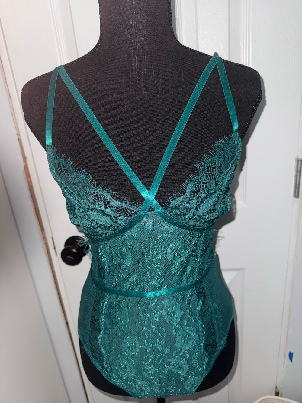 PrettyLittleThing Teal Lace Satin-Trim Bodysuit